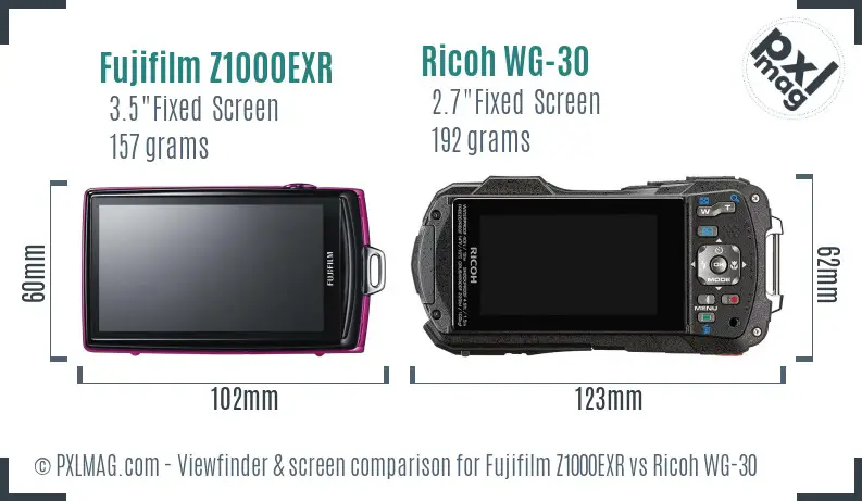 Fujifilm Z1000EXR vs Ricoh WG-30 Screen and Viewfinder comparison