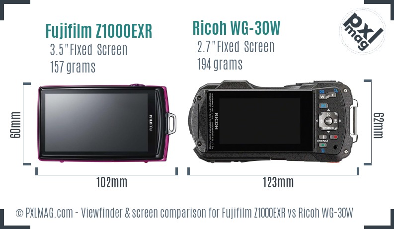 Fujifilm Z1000EXR vs Ricoh WG-30W Screen and Viewfinder comparison