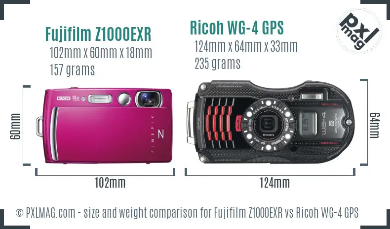 Fujifilm Z1000EXR vs Ricoh WG-4 GPS size comparison