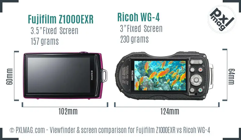 Fujifilm Z1000EXR vs Ricoh WG-4 Screen and Viewfinder comparison