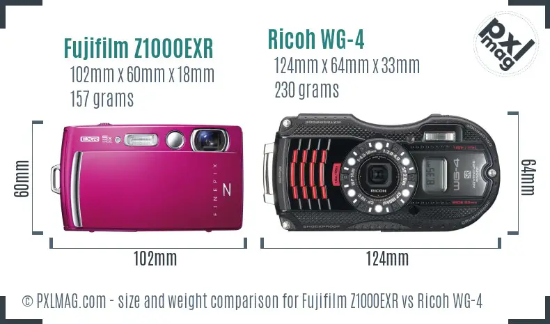Fujifilm Z1000EXR vs Ricoh WG-4 size comparison