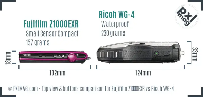 Fujifilm Z1000EXR vs Ricoh WG-4 top view buttons comparison