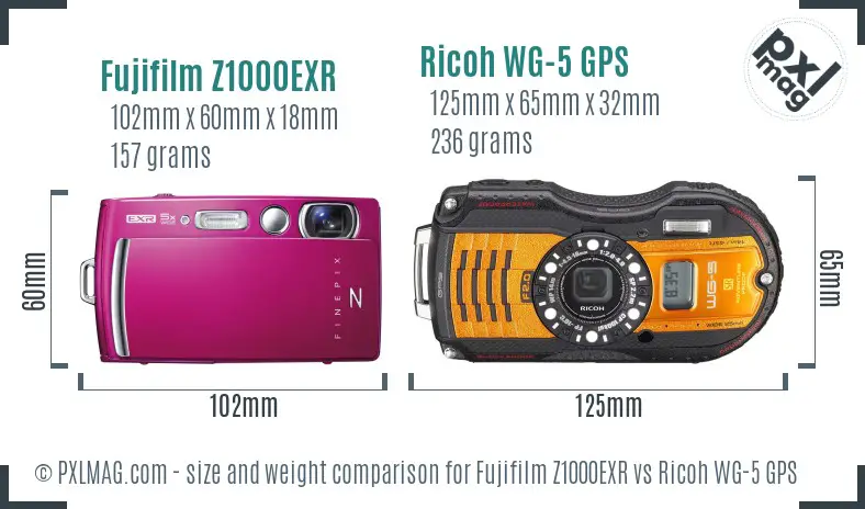 Fujifilm Z1000EXR vs Ricoh WG-5 GPS size comparison