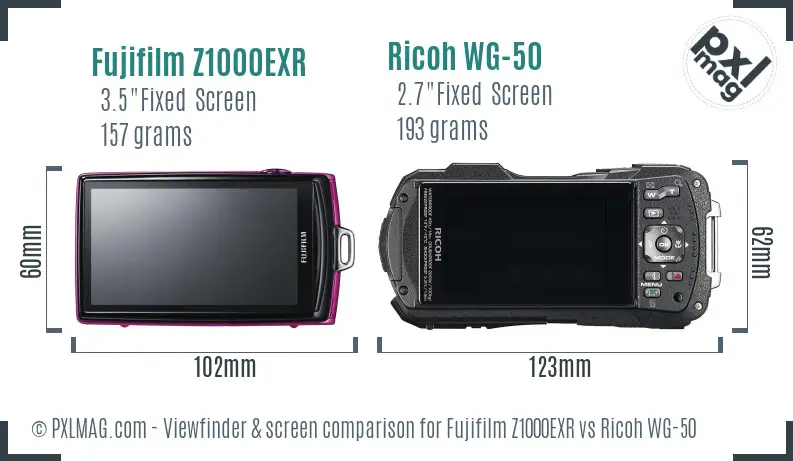 Fujifilm Z1000EXR vs Ricoh WG-50 Screen and Viewfinder comparison