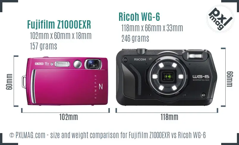 Fujifilm Z1000EXR vs Ricoh WG-6 size comparison Fujifilm Z1000EXR vs Ricoh WG-6 size comparison