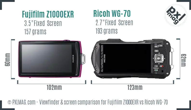 Fujifilm Z1000EXR vs Ricoh WG-70 Screen and Viewfinder comparison