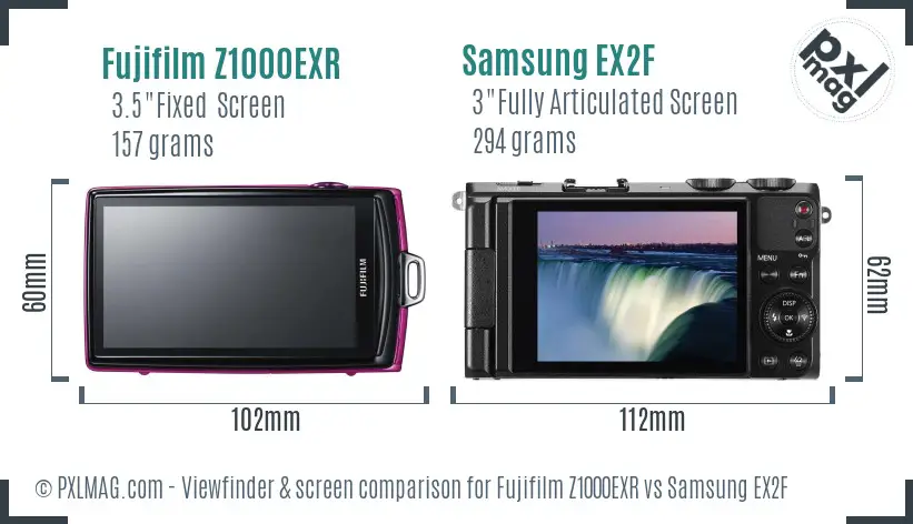 Fujifilm Z1000EXR vs Samsung EX2F Screen and Viewfinder comparison