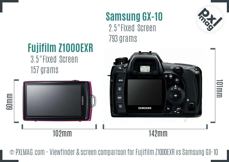 Fujifilm Z1000EXR vs Samsung GX-10 Screen and Viewfinder comparison