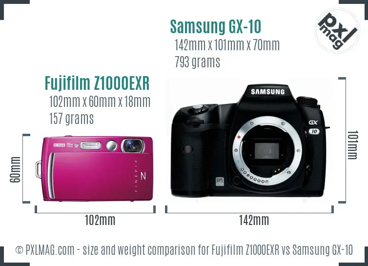 Fujifilm Z1000EXR vs Samsung GX-10 size comparison