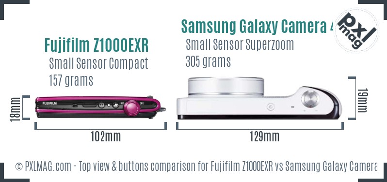 Fujifilm Z1000EXR vs Samsung Galaxy Camera 4G top view buttons comparison