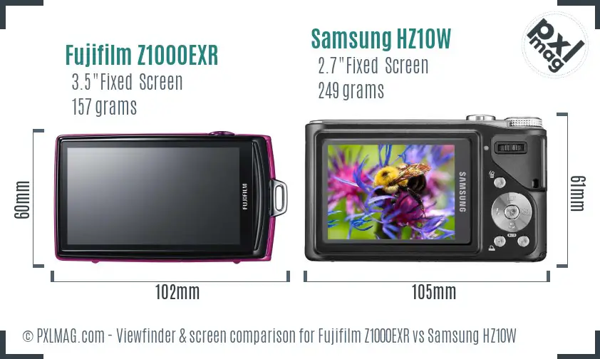Fujifilm Z1000EXR vs Samsung HZ10W Screen and Viewfinder comparison
