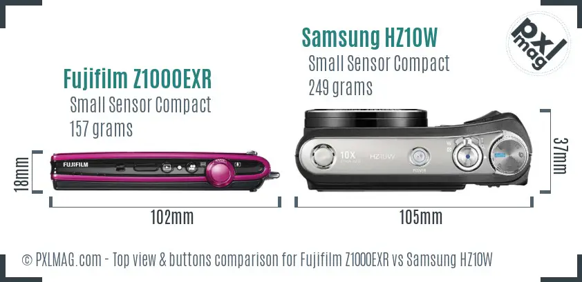 Fujifilm Z1000EXR vs Samsung HZ10W top view buttons comparison