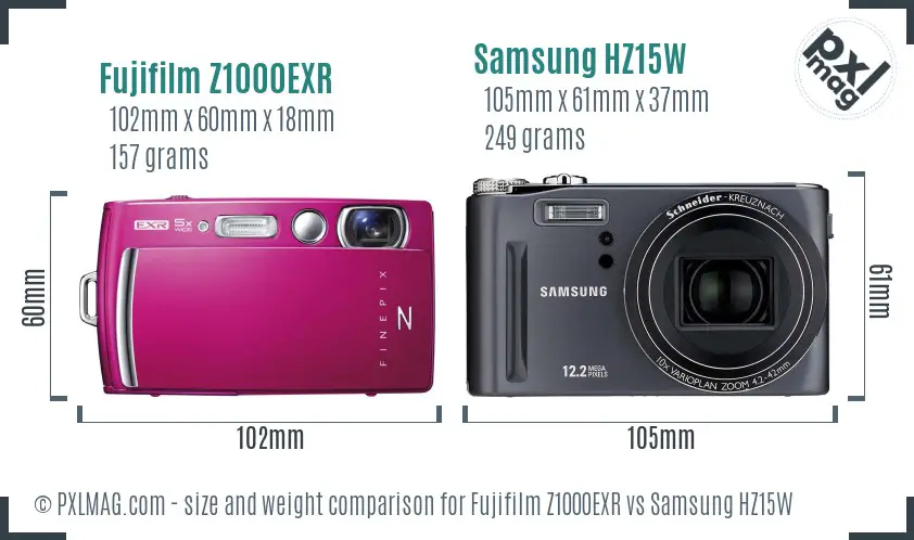 Fujifilm Z1000EXR vs Samsung HZ15W size comparison