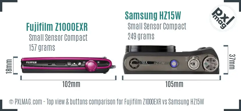 Fujifilm Z1000EXR vs Samsung HZ15W top view buttons comparison