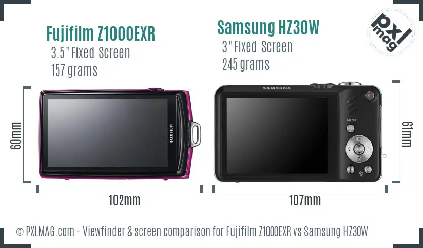 Fujifilm Z1000EXR vs Samsung HZ30W Screen and Viewfinder comparison Fujifilm Z1000EXR vs Samsung HZ30W Screen and Viewfinder comparison