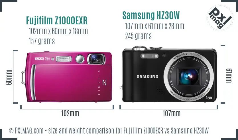 Fujifilm Z1000EXR vs Samsung HZ30W size comparison Fujifilm Z1000EXR vs Samsung HZ30W size comparison