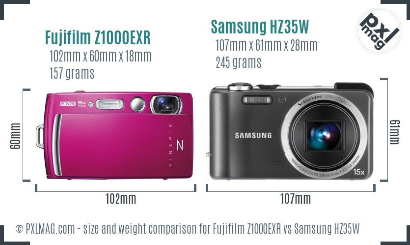 Fujifilm Z1000EXR vs Samsung HZ35W size comparison