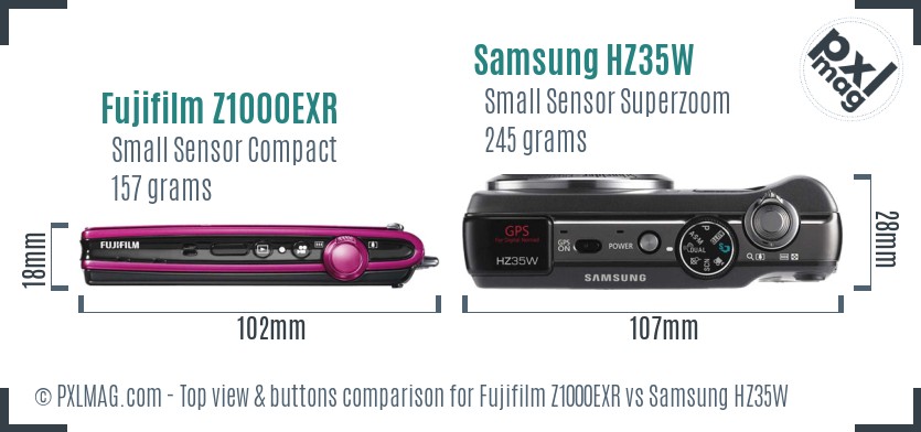 Fujifilm Z1000EXR vs Samsung HZ35W top view buttons comparison