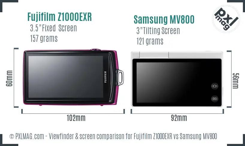 Fujifilm Z1000EXR vs Samsung MV800 Screen and Viewfinder comparison