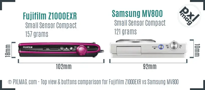 Fujifilm Z1000EXR vs Samsung MV800 top view buttons comparison