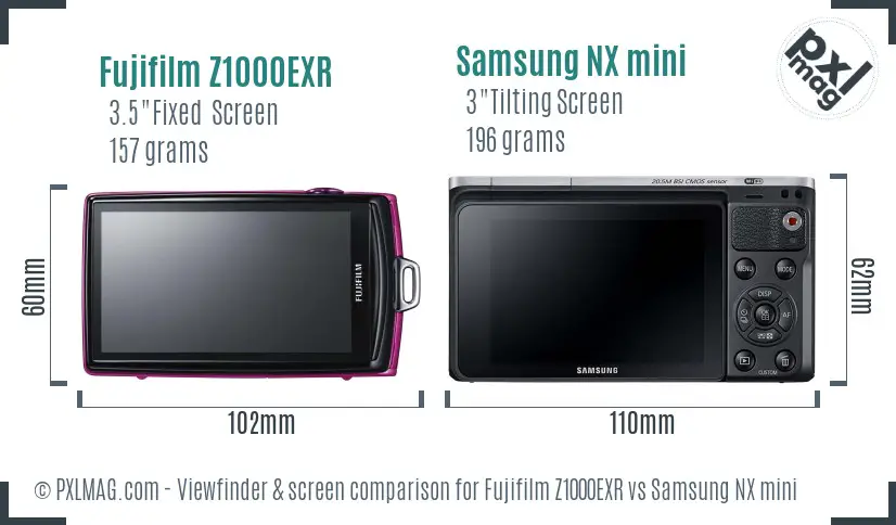 Fujifilm Z1000EXR vs Samsung NX mini Screen and Viewfinder comparison