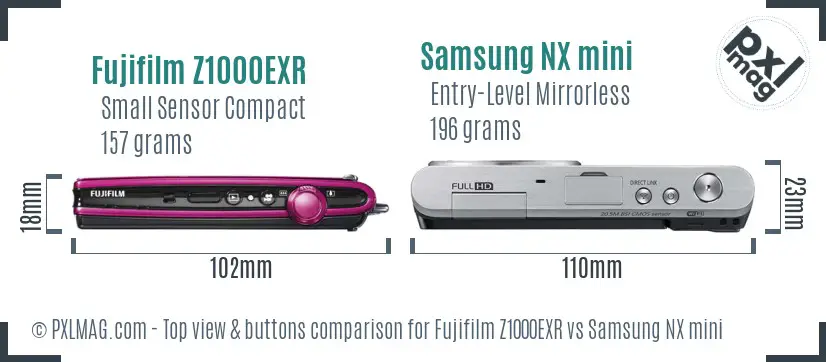 Fujifilm Z1000EXR vs Samsung NX mini top view buttons comparison