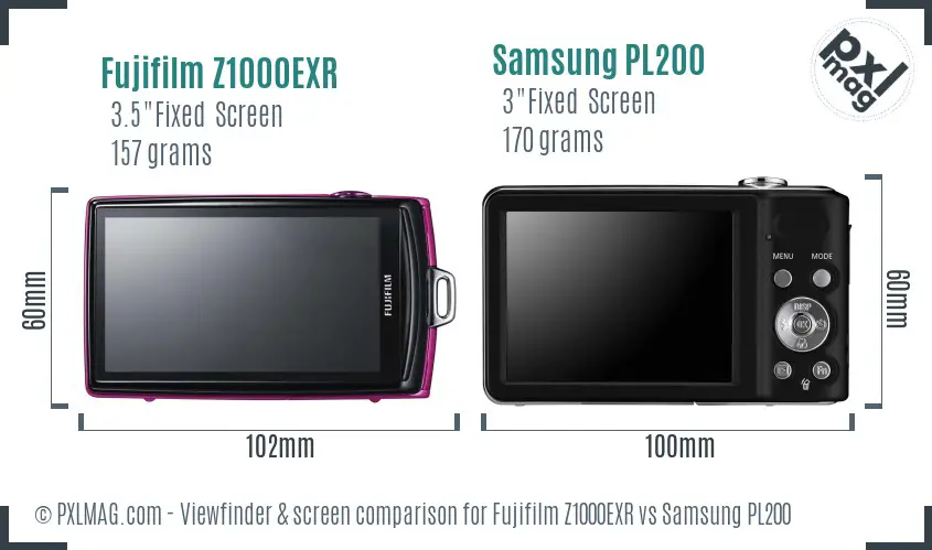 Fujifilm Z1000EXR vs Samsung PL200 Screen and Viewfinder comparison