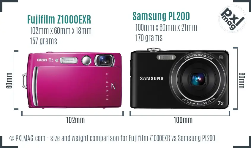 Fujifilm Z1000EXR vs Samsung PL200 size comparison