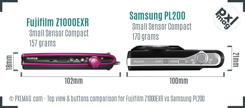 Fujifilm Z1000EXR vs Samsung PL200 top view buttons comparison