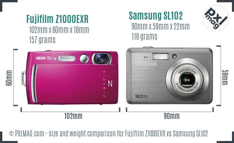 Fujifilm Z1000EXR vs Samsung SL102 size comparison