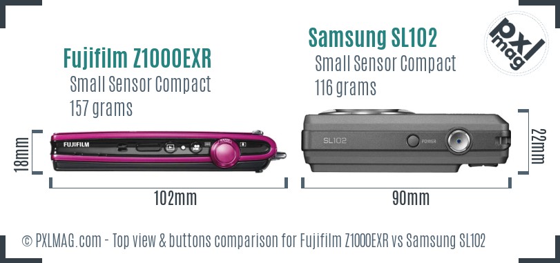 Fujifilm Z1000EXR vs Samsung SL102 top view buttons comparison