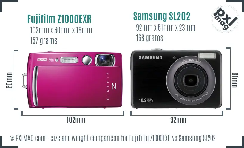 Fujifilm Z1000EXR vs Samsung SL202 size comparison Fujifilm Z1000EXR vs Samsung SL202 size comparison