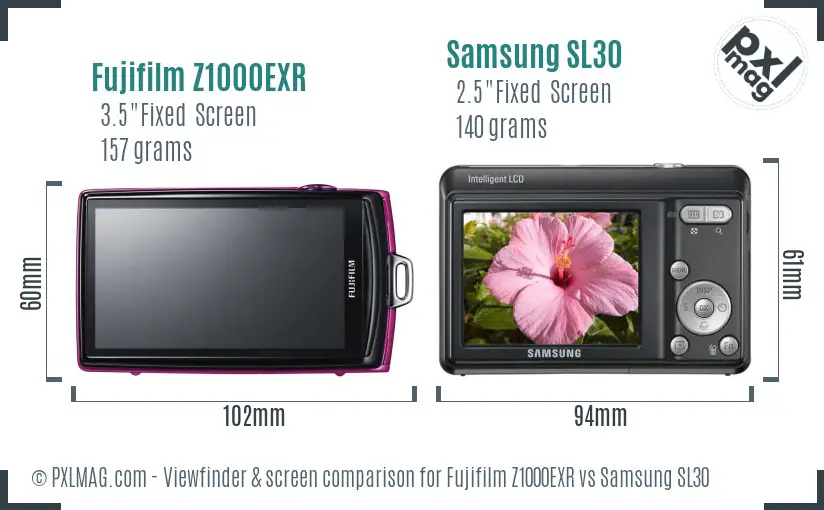 Fujifilm Z1000EXR vs Samsung SL30 Screen and Viewfinder comparison