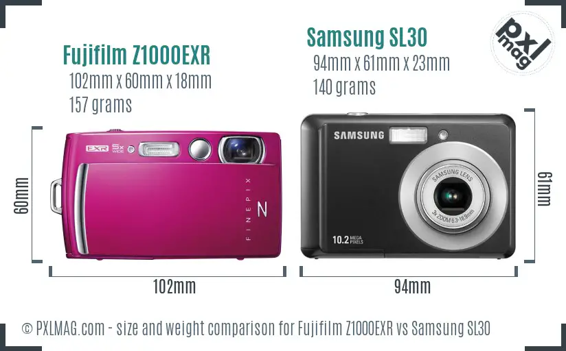 Fujifilm Z1000EXR vs Samsung SL30 size comparison