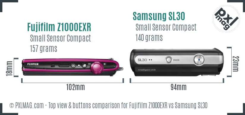 Fujifilm Z1000EXR vs Samsung SL30 top view buttons comparison