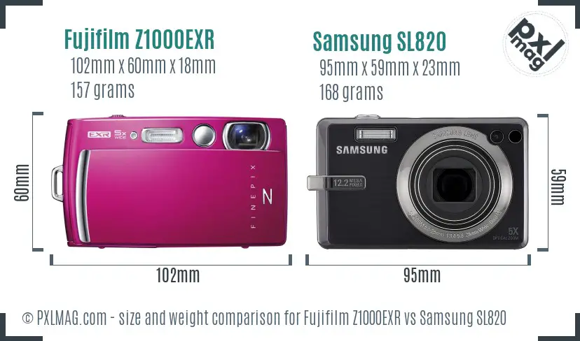 Fujifilm Z1000EXR vs Samsung SL820 size comparison