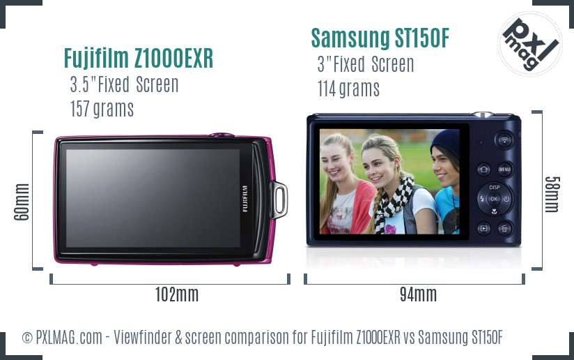 Fujifilm Z1000EXR vs Samsung ST150F Screen and Viewfinder comparison