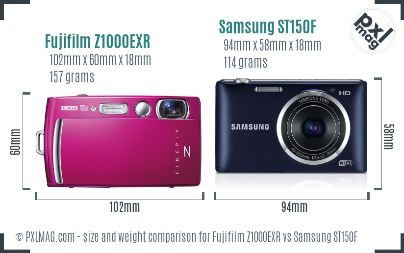 Fujifilm Z1000EXR vs Samsung ST150F size comparison