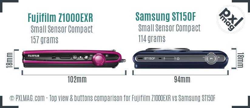 Fujifilm Z1000EXR vs Samsung ST150F top view buttons comparison