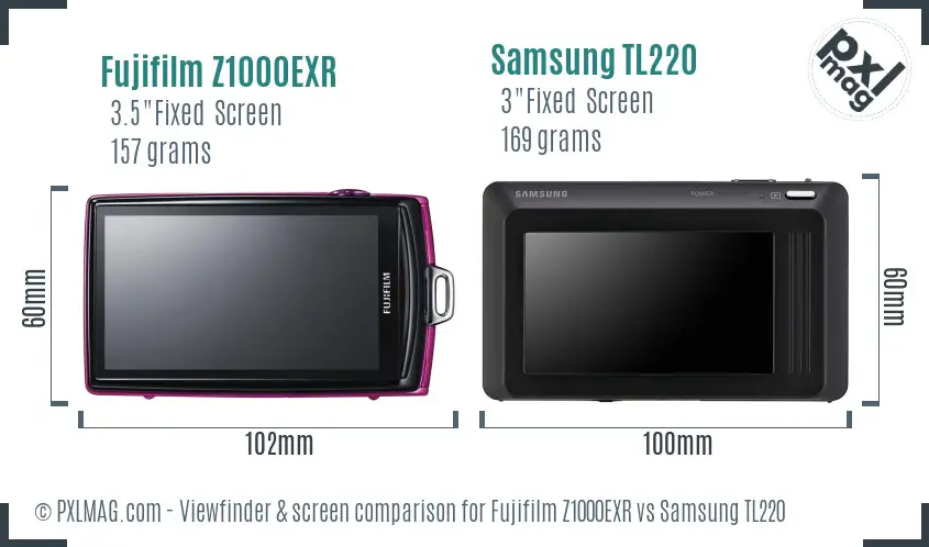 Fujifilm Z1000EXR vs Samsung TL220 Screen and Viewfinder comparison