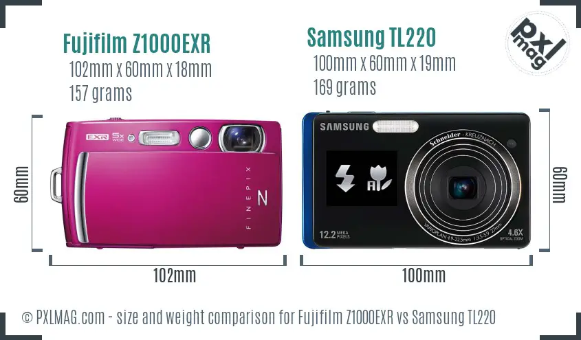 Fujifilm Z1000EXR vs Samsung TL220 size comparison