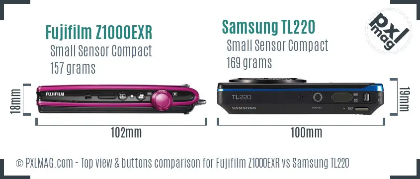 Fujifilm Z1000EXR vs Samsung TL220 top view buttons comparison