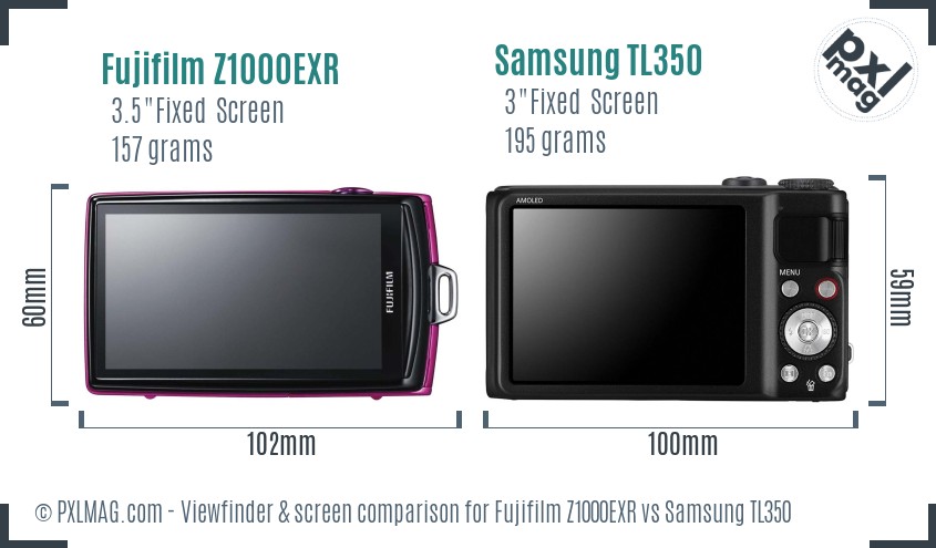 Fujifilm Z1000EXR vs Samsung TL350 Screen and Viewfinder comparison