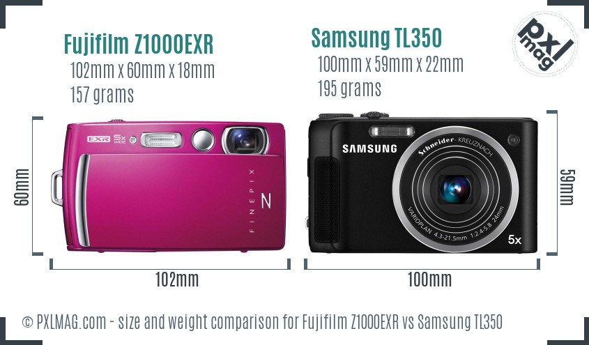 Fujifilm Z1000EXR vs Samsung TL350 size comparison