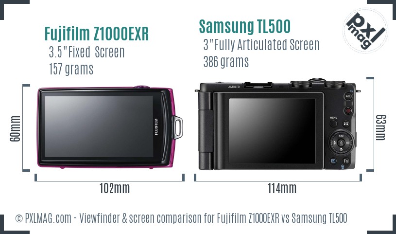 Fujifilm Z1000EXR vs Samsung TL500 Screen and Viewfinder comparison