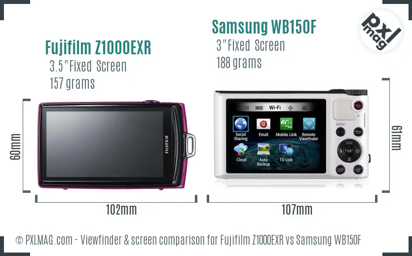 Fujifilm Z1000EXR vs Samsung WB150F Screen and Viewfinder comparison