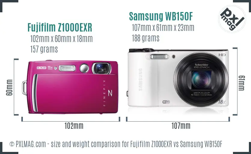 Fujifilm Z1000EXR vs Samsung WB150F size comparison Fujifilm Z1000EXR vs Samsung WB150F size comparison