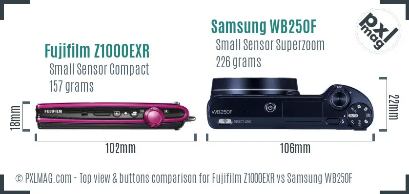 Fujifilm Z1000EXR vs Samsung WB250F top view buttons comparison