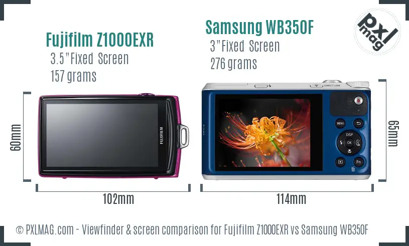 Fujifilm Z1000EXR vs Samsung WB350F Screen and Viewfinder comparison
