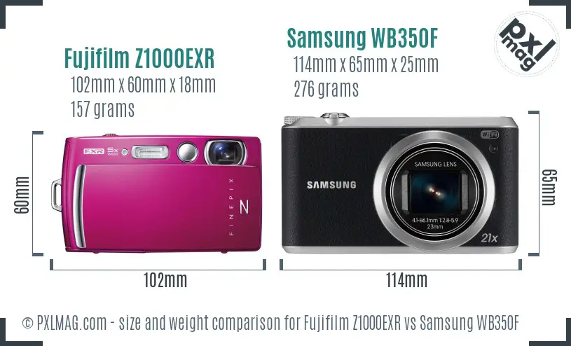 Fujifilm Z1000EXR vs Samsung WB350F size comparison